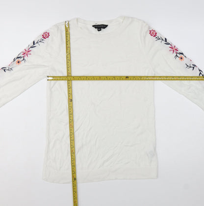 Dorothy Perkins Women's White Floral Embroidered Jumper UK 12