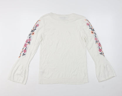 Dorothy Perkins Women's White Floral Embroidered Jumper UK 12