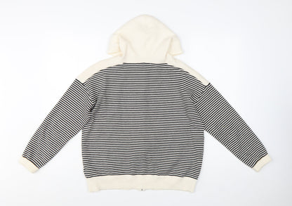 Marks and Spencer Women Black Stripe Full Zip Knit Hoodie M