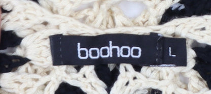 Boohoo Women's Black Beige Crochet Fringe Camisole Top Size L