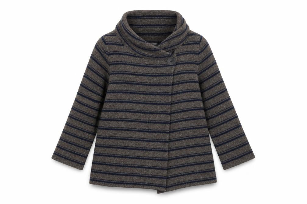 Ellen Tracy Women's Grey Striped Cowl Neck Cardigan Jumper M