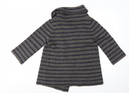 Ellen Tracy Women's Grey Striped Cowl Neck Cardigan Jumper M