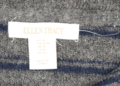 Ellen Tracy Women's Grey Striped Cowl Neck Cardigan Jumper M