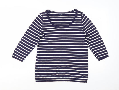 Gap Women’s Blue Striped 3/4 Sleeve Cotton Pullover Jumper Size L