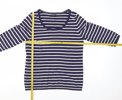 Gap Women’s Blue Striped 3/4 Sleeve Cotton Pullover Jumper Size L