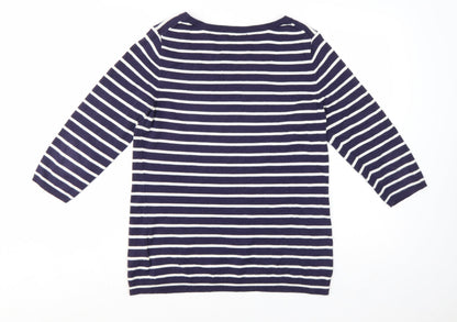 Gap Women’s Blue Striped 3/4 Sleeve Cotton Pullover Jumper Size L