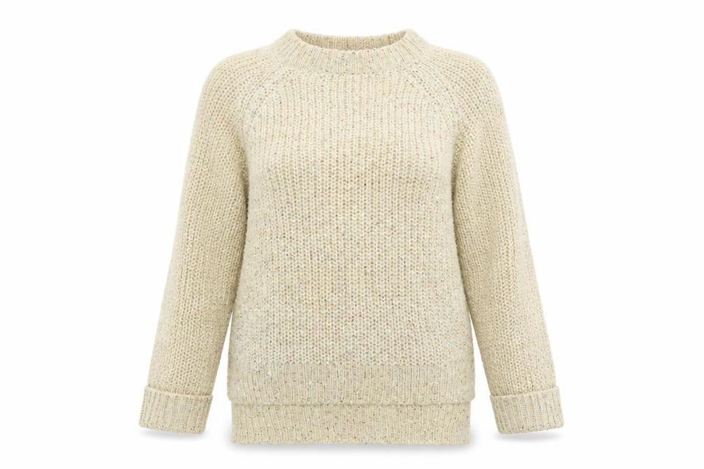 West One Women's Beige Chunky-Knit Pullover Jumper S/M Acrylic Blend