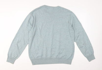 Marks and Spencer Men's Blue Cotton Crew Neck Jumper XL