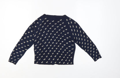 Mango Women Navy Blue Bow Knit Cardigan Jumper Size M V-Neck
