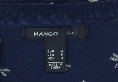 Mango Women Navy Blue Bow Knit Cardigan Jumper Size M V-Neck
