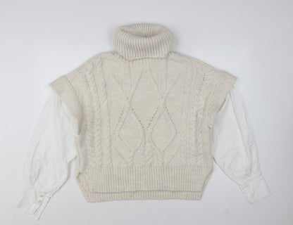 Topshop Women Ivory Cable-Knit Roll Neck Sleeveless Jumper M