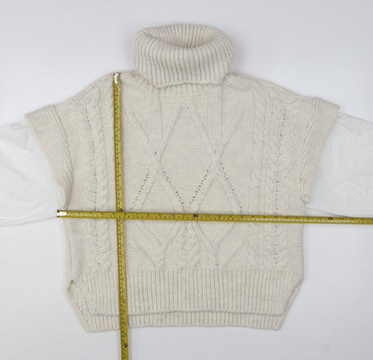 Topshop Women Ivory Cable-Knit Roll Neck Sleeveless Jumper M