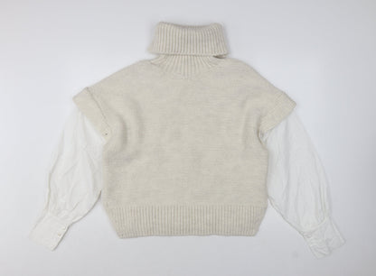 Topshop Women Ivory Cable-Knit Roll Neck Sleeveless Jumper M