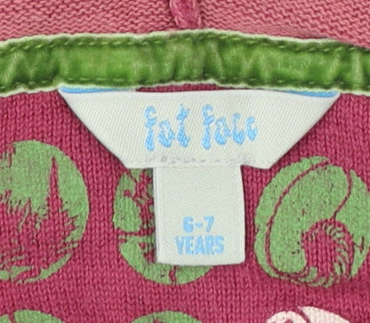 Fat Face Girls Pink Cotton Hooded Tunic Jumper 6-7 Years