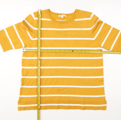 89th + Madison Women Yellow Striped 3/4 Sleeve Pullover Jumper L