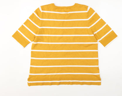 89th + Madison Women Yellow Striped 3/4 Sleeve Pullover Jumper L