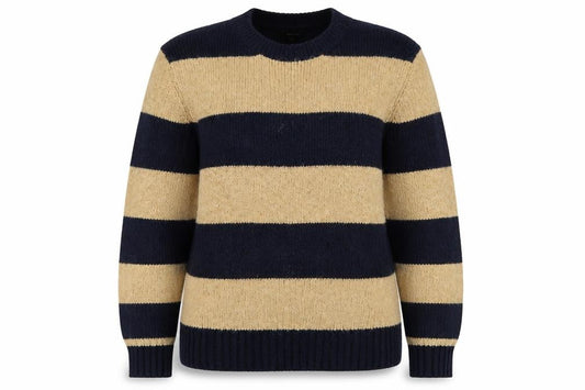 Front view of Massimo Dutti Women Beige Navy Striped Wool Blend jumper, size 16