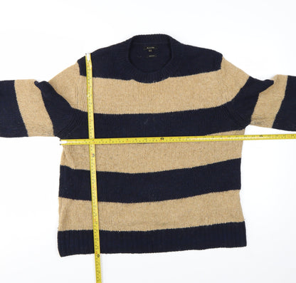 Massimo Dutti Women Beige Navy Striped Wool Blend Pullover Jumper Size 16