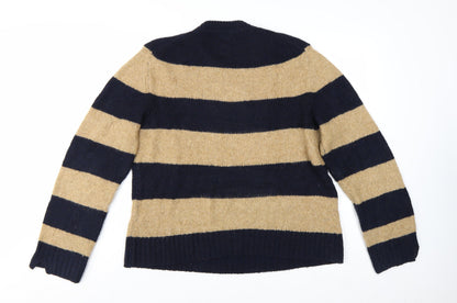Massimo Dutti Women Beige Navy Striped Wool Blend Pullover Jumper Size 16