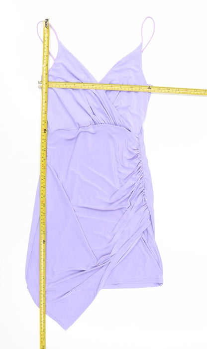 Missguided Womens Purple Size 8 Wrap Ruched Mini Dress