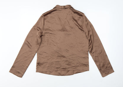 Marks and Spencer Women Brown Wrap Blouse Size 8 Long Sleeve