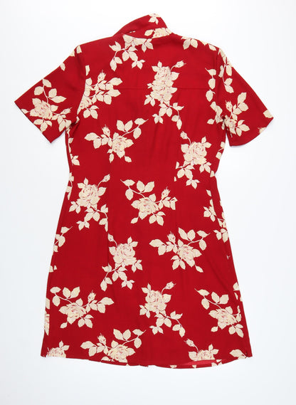 Marks and Spencer Women Red Floral Shirt Dress Size 14