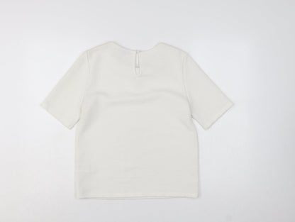 Warehouse Women Ivory Beaded Short Sleeve Blouse UK 10