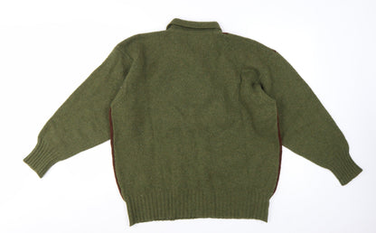 Pringle of Scotland Men's Green Argyle Wool Henley Jumper M