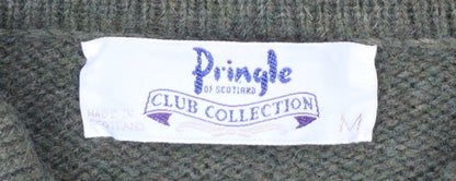 Pringle of Scotland Men's Green Argyle Wool Henley Jumper M