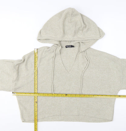 Nasty Gal Womens Beige Hooded Knit V-Neck Jumper Size S