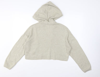 Nasty Gal Womens Beige Hooded Knit V-Neck Jumper Size S