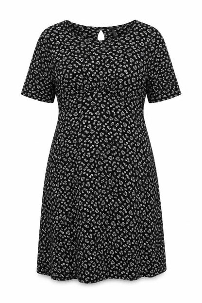 Next Women's Black Floral Viscose A-Line Dress Size 16