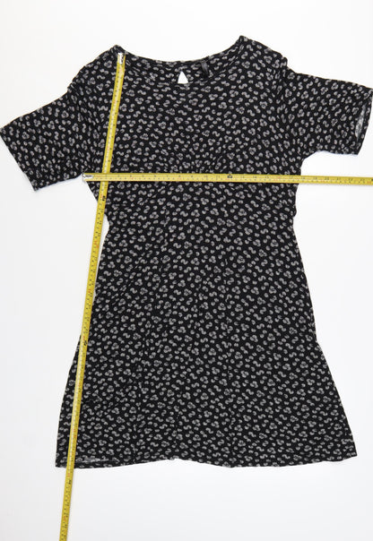 Next Women's Black Floral Viscose A-Line Dress Size 16