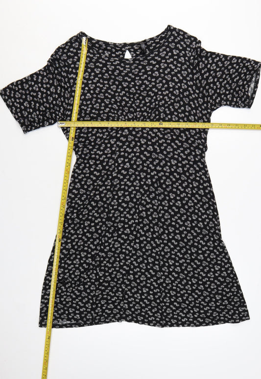 Next Women's Black Floral Viscose A-Line Dress Size 16