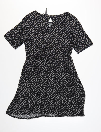 Next Women's Black Floral Viscose A-Line Dress Size 16