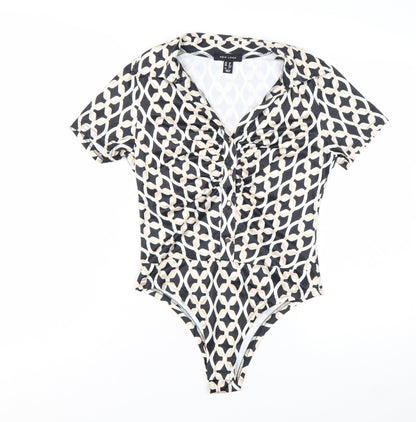New Look Women's Black Geometric Collared Bodysuit Size 10
