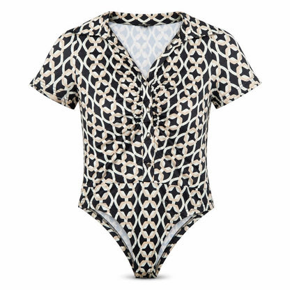 New Look Women's Black Geometric Collared Bodysuit Size 10