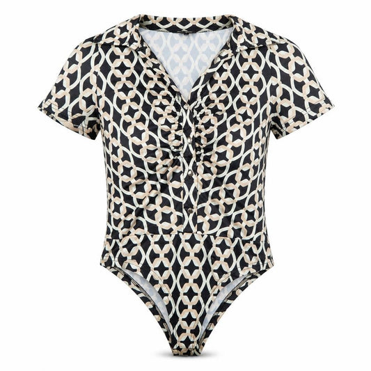 New Look Women's Black Geometric Collared Bodysuit Size 10