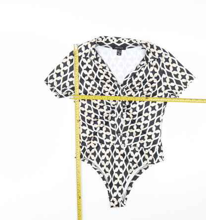 New Look Women's Black Geometric Collared Bodysuit Size 10