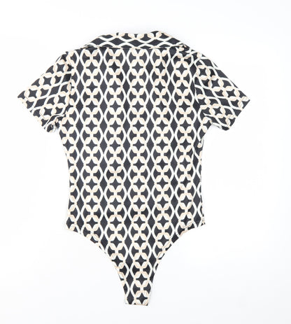 New Look Women's Black Geometric Collared Bodysuit Size 10