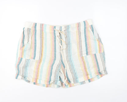 Marks and Spencer Women’s Multicoloured Linen Striped Casual Shorts Size 16
