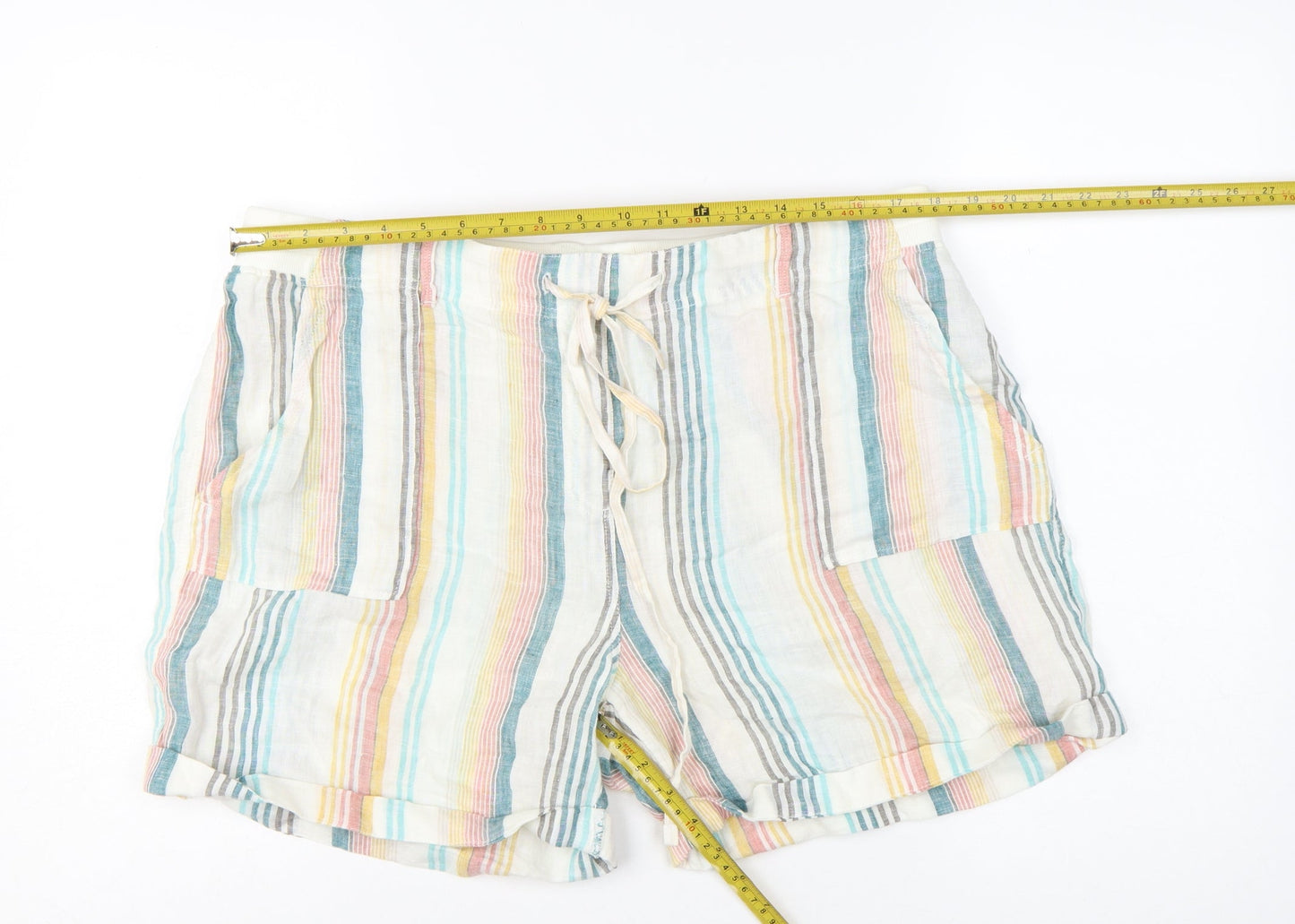 Marks and Spencer Women’s Multicoloured Linen Striped Casual Shorts Size 16