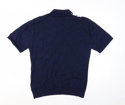 Next Men's Blue Striped Cotton Polo Shirt Size L Short Sleeve