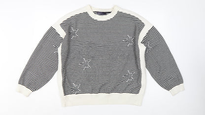 Marks and Spencer Women's Black Striped Star Knit Jumper Size XL