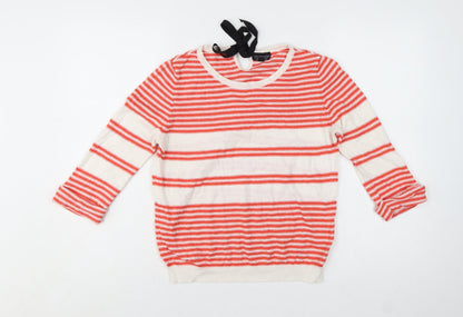 Topshop Women Red White Striped Cotton Pullover Jumper UK 12