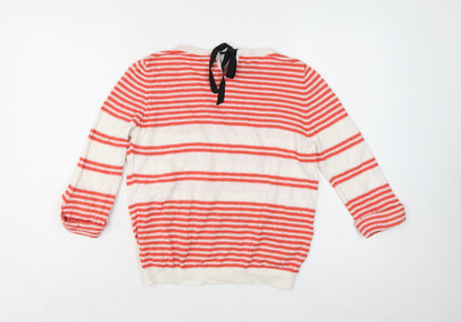 Topshop Women Red White Striped Cotton Pullover Jumper UK 12