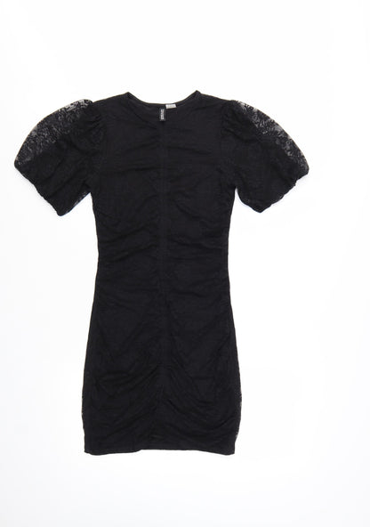 H&M Divided Women’s Black Puff Sleeve Bodycon Short Dress Size 8