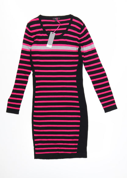 Therapy Women’s Black Pink Stripe Bodycon Knit Dress M