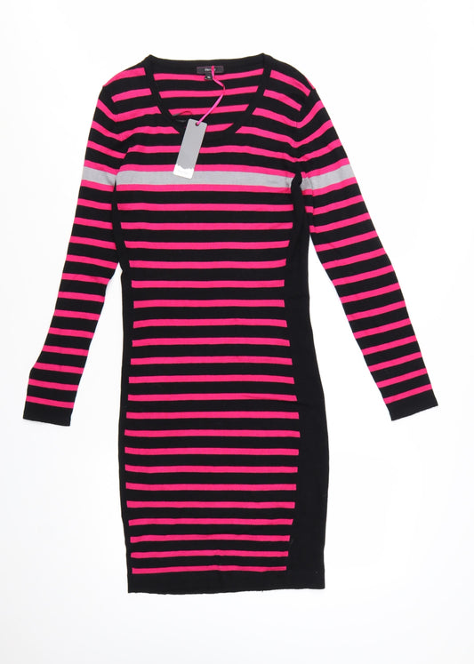 Therapy Women’s Black Pink Stripe Bodycon Knit Dress M