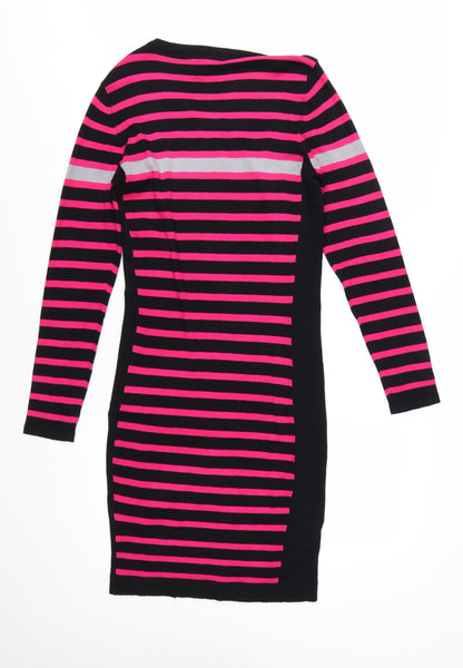 Therapy Women’s Black Pink Stripe Bodycon Knit Dress M